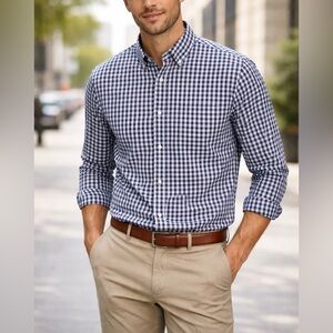 Tommy Hilfiger Non-Iron Slim Fit Gingham Button-Down Shirt 17.5 Blue White